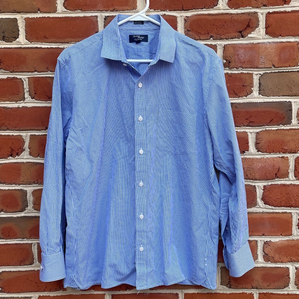 J. Crew Blue and White Checkered Button Up Dress Shirt